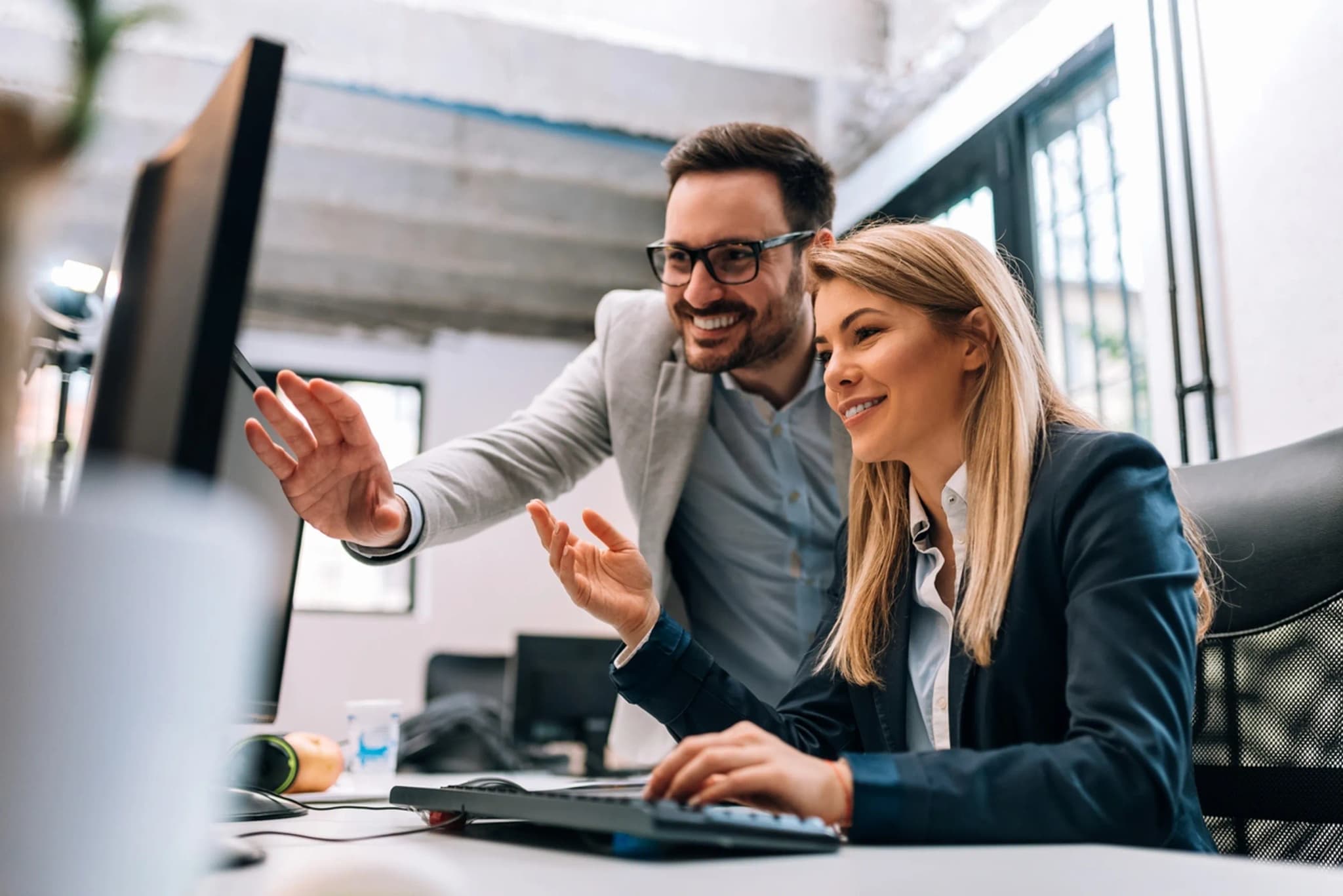 Two people working